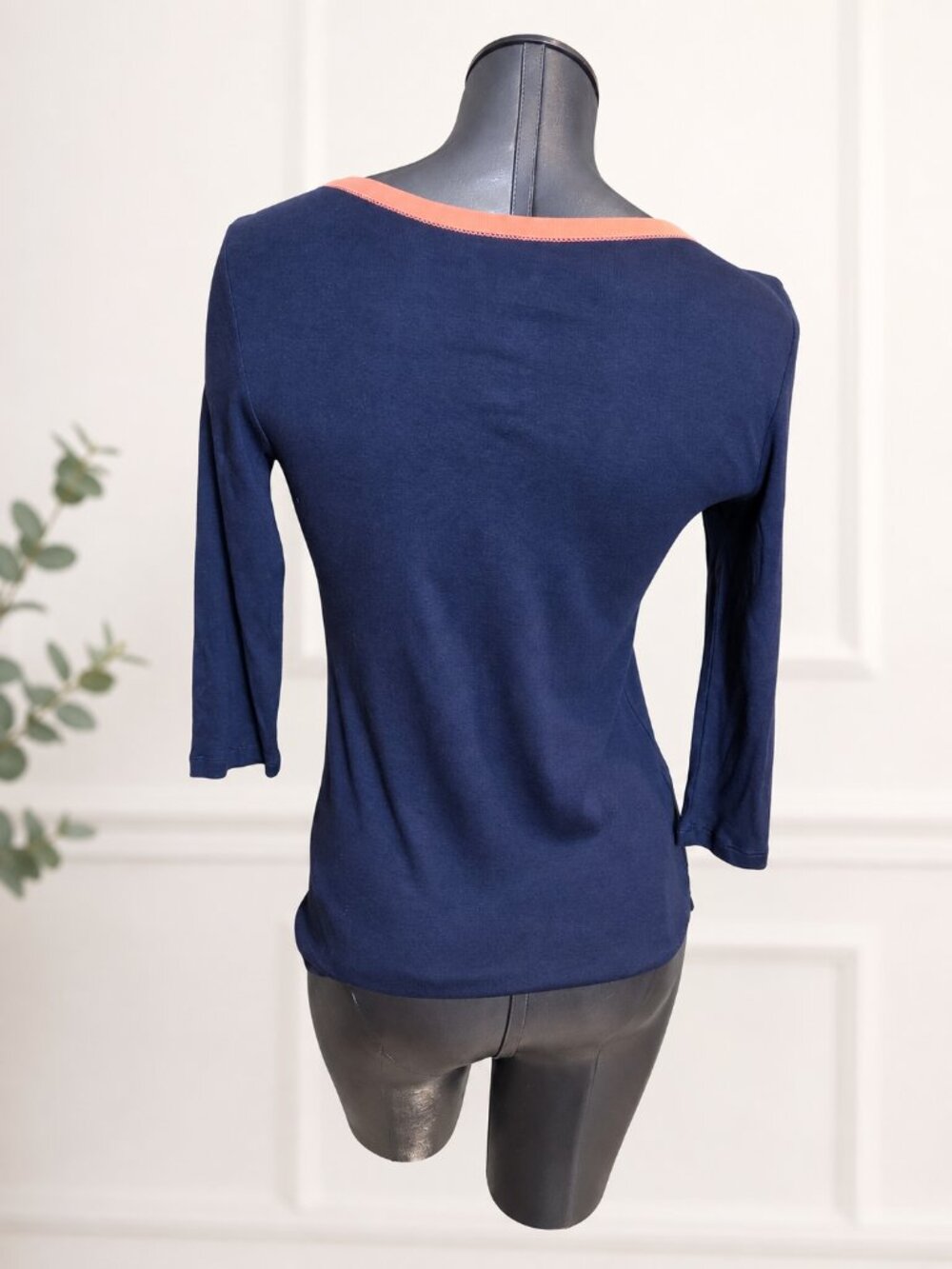 Gap The Bowery Super Soft Boatneck Top Size S Navy Blue Coral Trim NWT - Picture 6 of 9